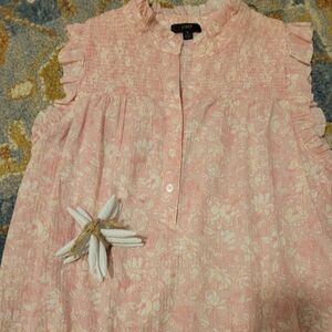 J. Crew Pink and White Floral Smocked Sleeveless Top